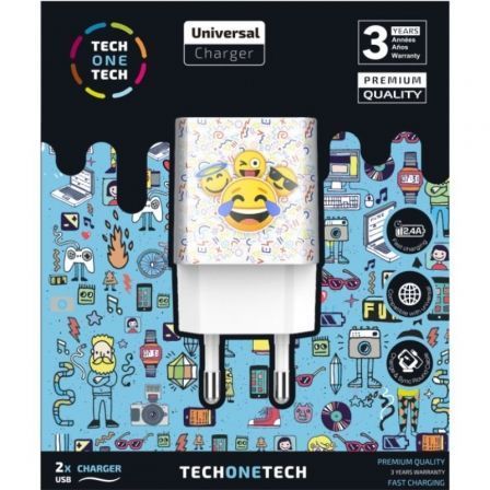 Tech One Tech Emojitech Smile Cargador de Pared Doble USB 12W 2,4A Blanco